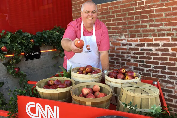 CNN 'Facts First' apple cart handing out branded apples at SXSW